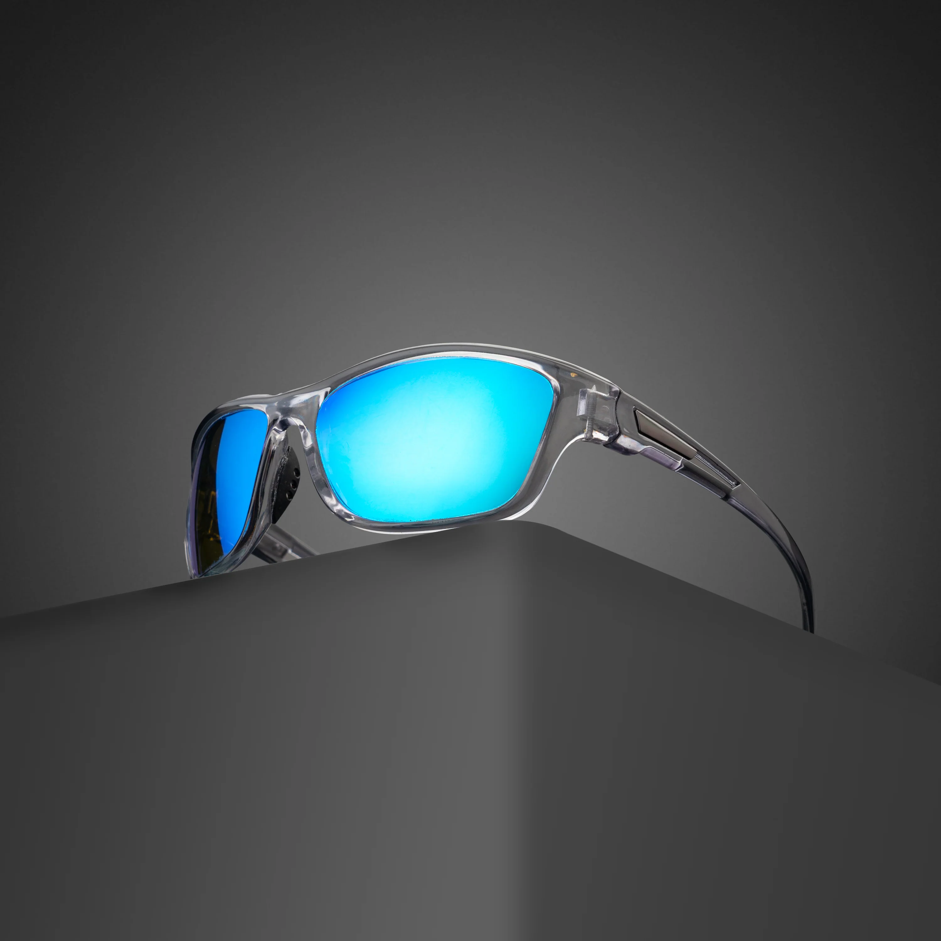 WRAP GLOSSY GREY BLUE  UV400 HD SUNGLASSES